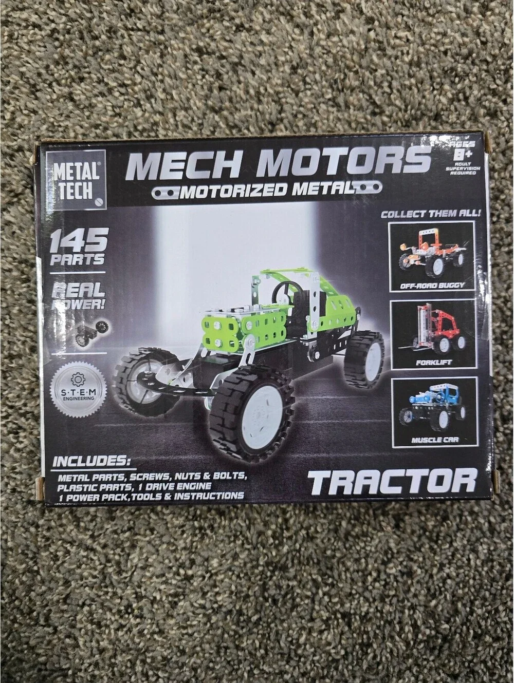 Mech Motors Motorized Metal Tractor Building Kit - 145 Parts STEM Engineering